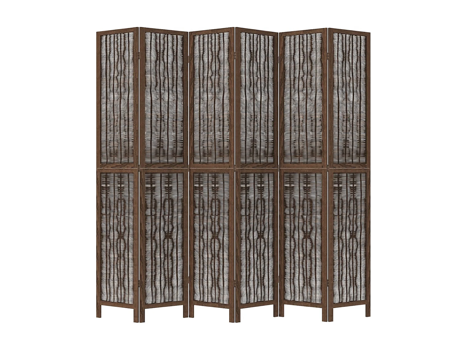 Parete divisoria marrone scuro a 6 pannelli realizzata in massello di paulonia