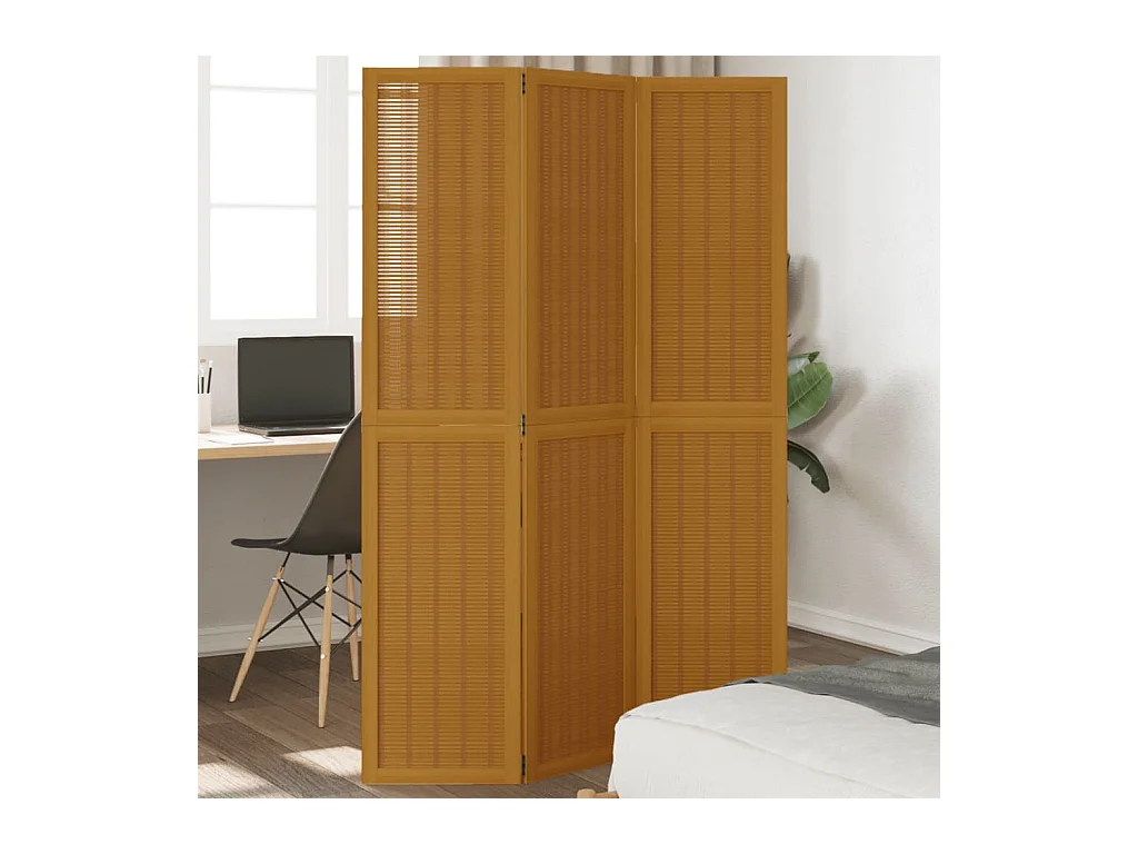 Tabique divisorio de 3 paneles en madera maciza de paulownia marrón