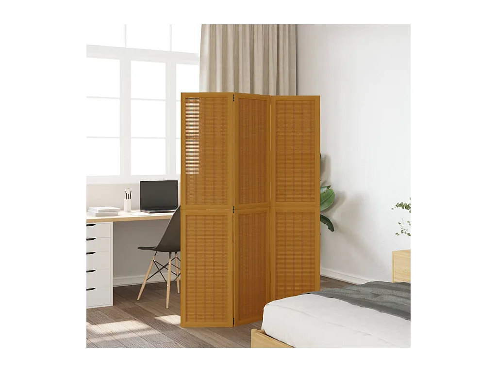 Tabique divisorio de 3 paneles en madera maciza de paulownia marrón