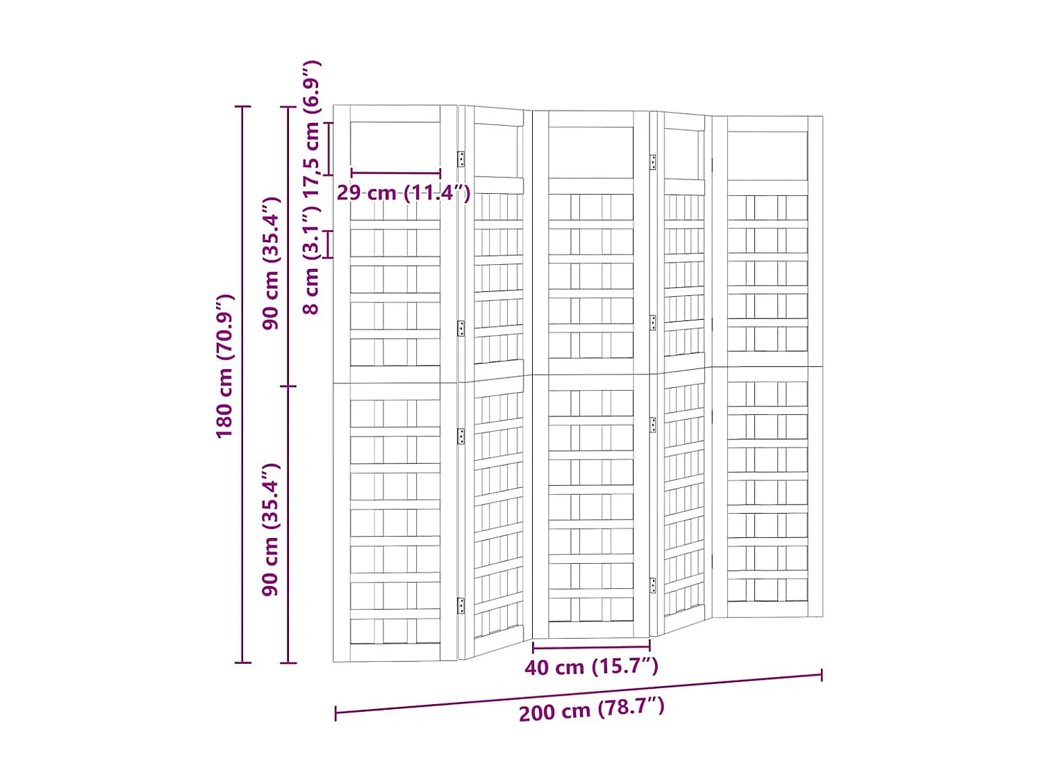 Écran d'intimité extérieur Pliant 5 pcs Marron 200 x 180 cm