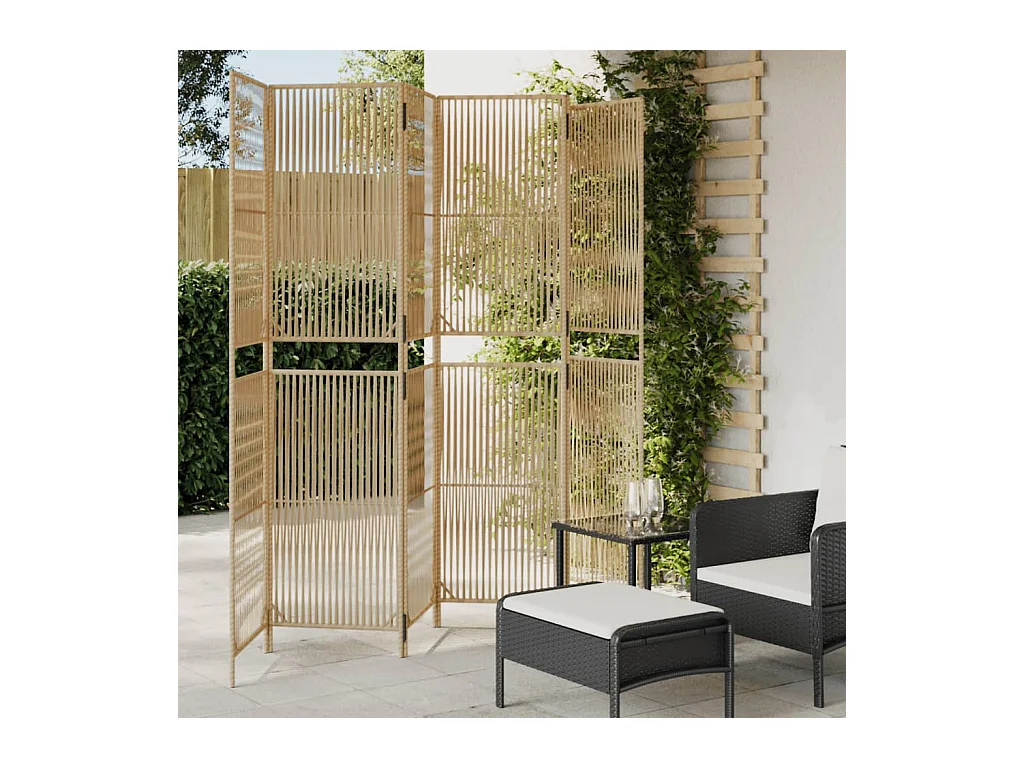 6-teilige Trennwand aus beigefarbenem Korbgeflecht