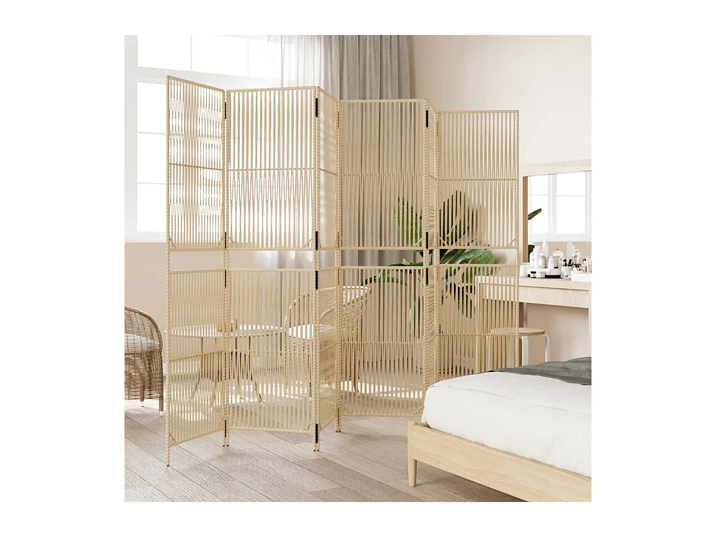 6-teilige Trennwand aus beigefarbenem Korbgeflecht