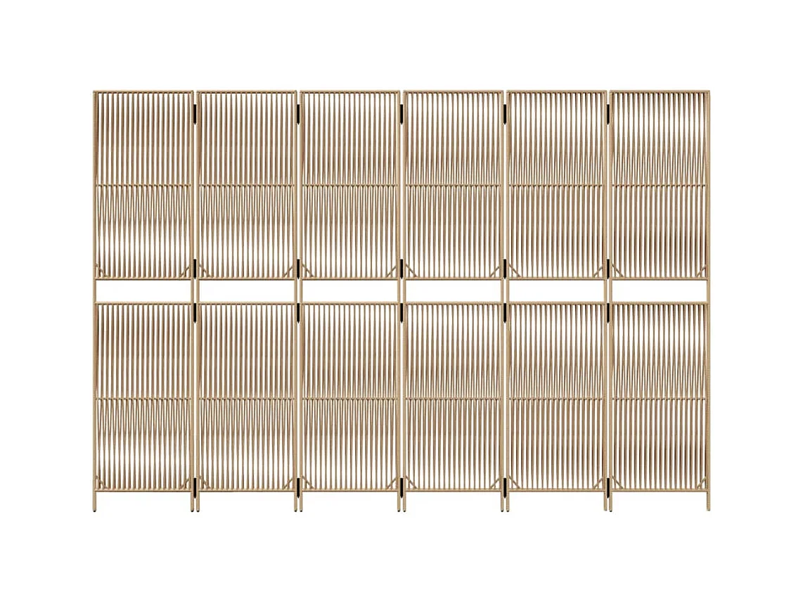 6-teilige Trennwand aus beigefarbenem Korbgeflecht