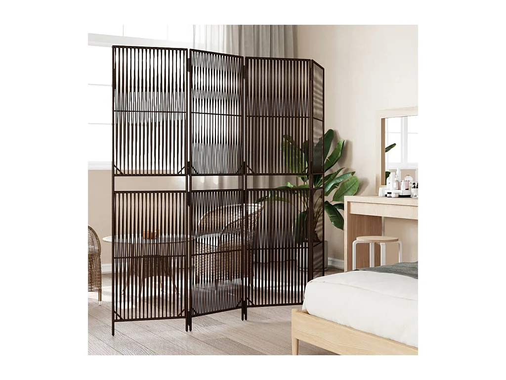 Tabique divisorio de mimbre de resina marrón de 4 paneles