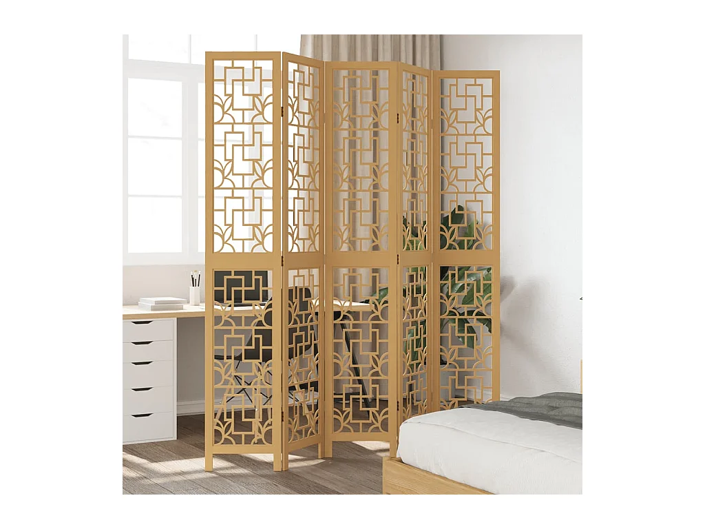 Tabique divisorio de 5 paneles en madera maciza de paulownia marrón