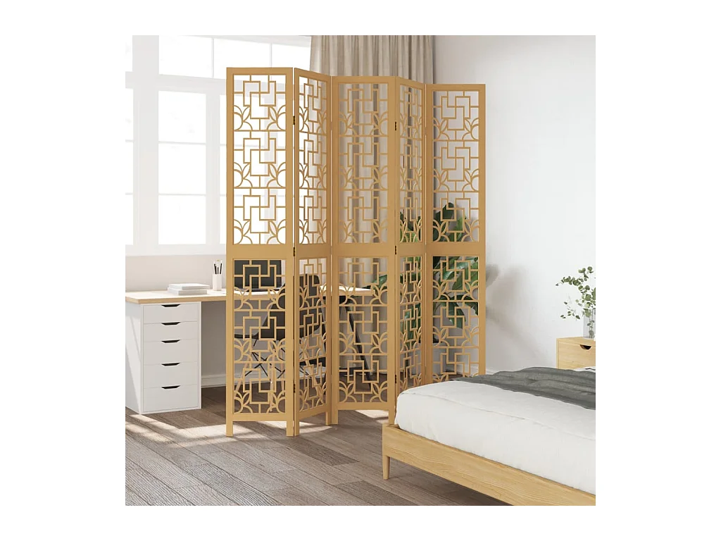 Tabique divisorio de 5 paneles en madera maciza de paulownia marrón