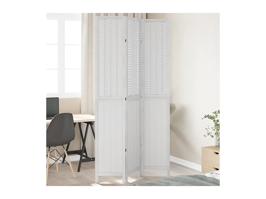 Cloison de séparation 3 panneaux blanc bois de paulownia massif