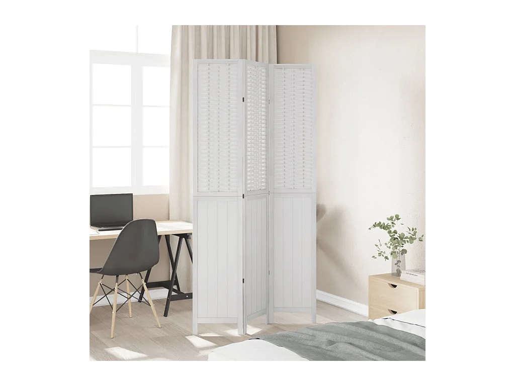 Cloison de séparation 3 panneaux blanc bois de paulownia massif