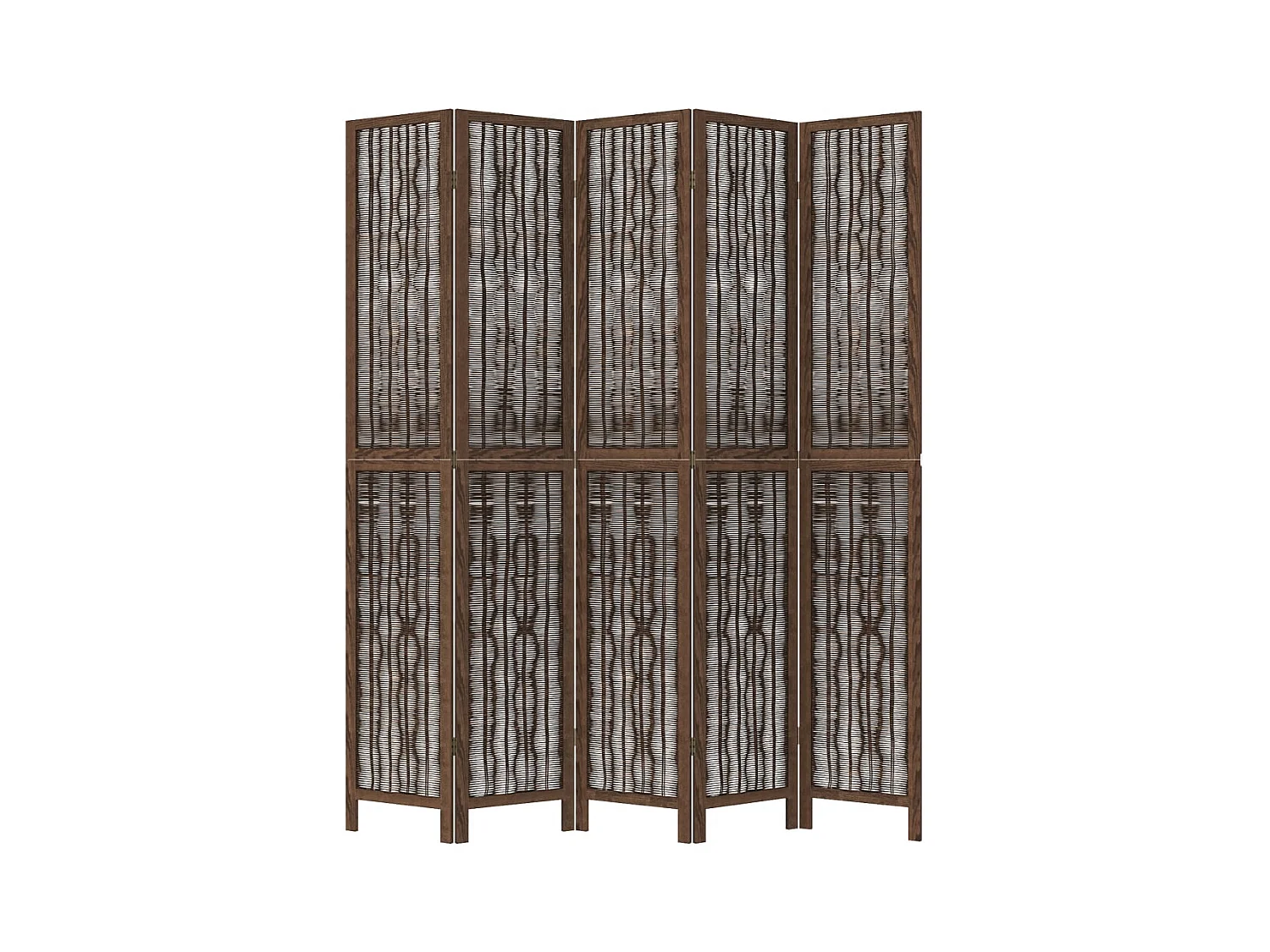 Tabique divisorio de 5 paneles en marrón oscuro fabricado en paulownia maciza