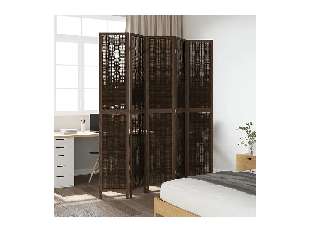 Tabique divisorio de 5 paneles en marrón oscuro fabricado en paulownia maciza
