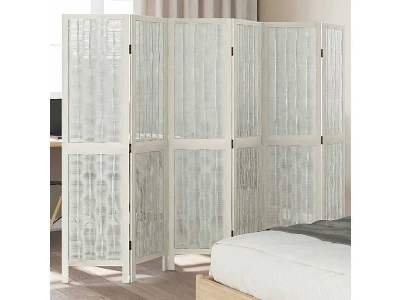 6-delige scheidingswand in wit, massief paulowniahout