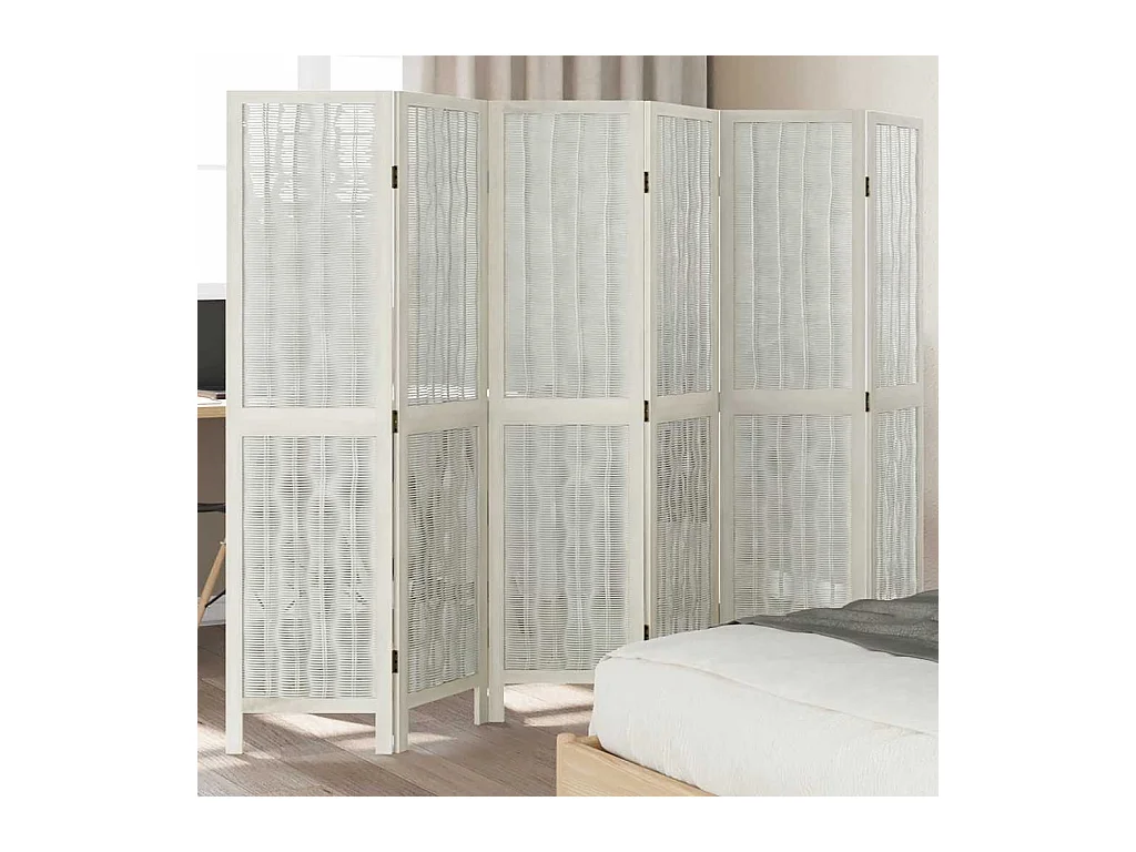 6-delige scheidingswand in wit, massief paulowniahout
