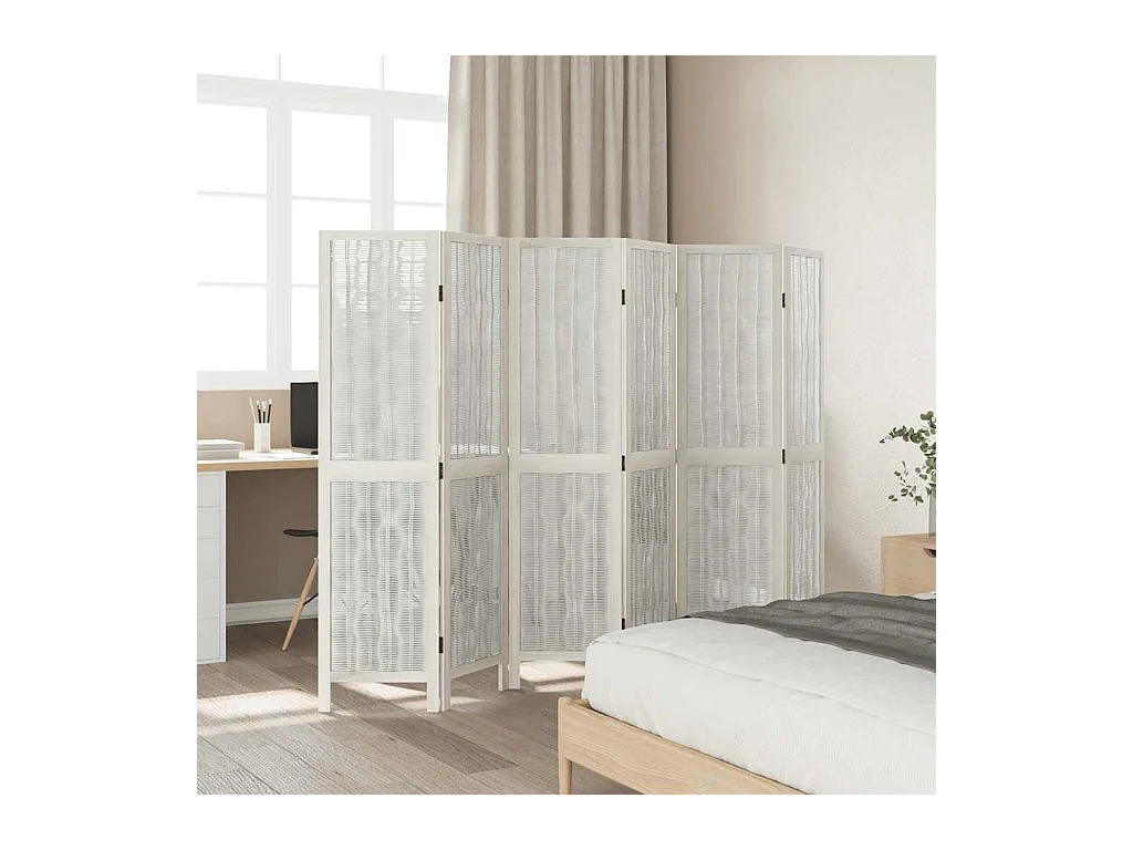 6-delige scheidingswand in wit, massief paulowniahout