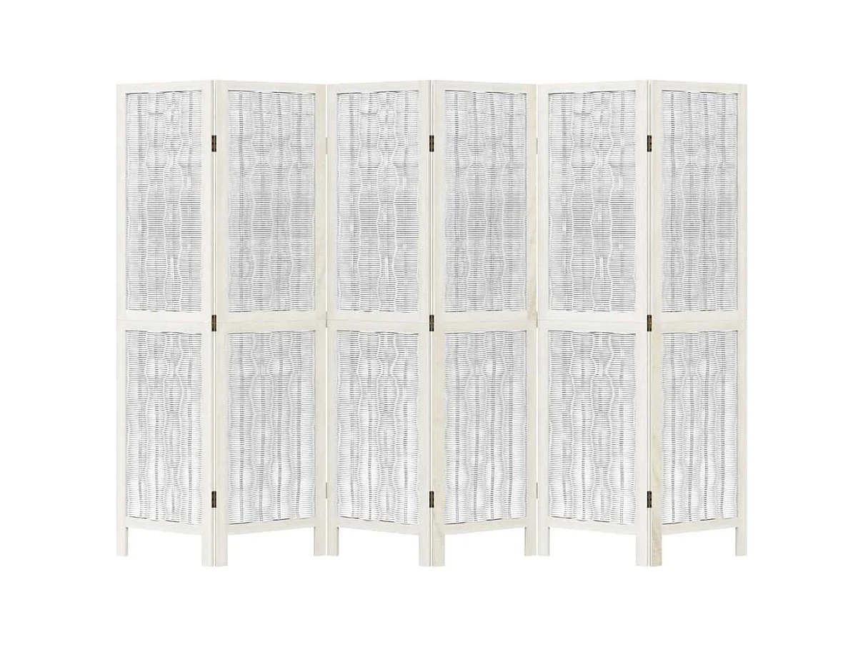 6-delige scheidingswand in wit, massief paulowniahout