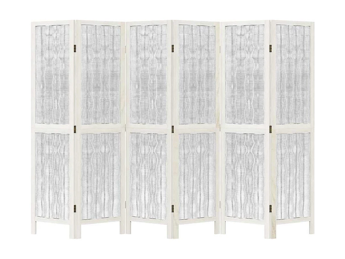 Parete divisoria a 6 pannelli in legno massello di paulonia bianco
