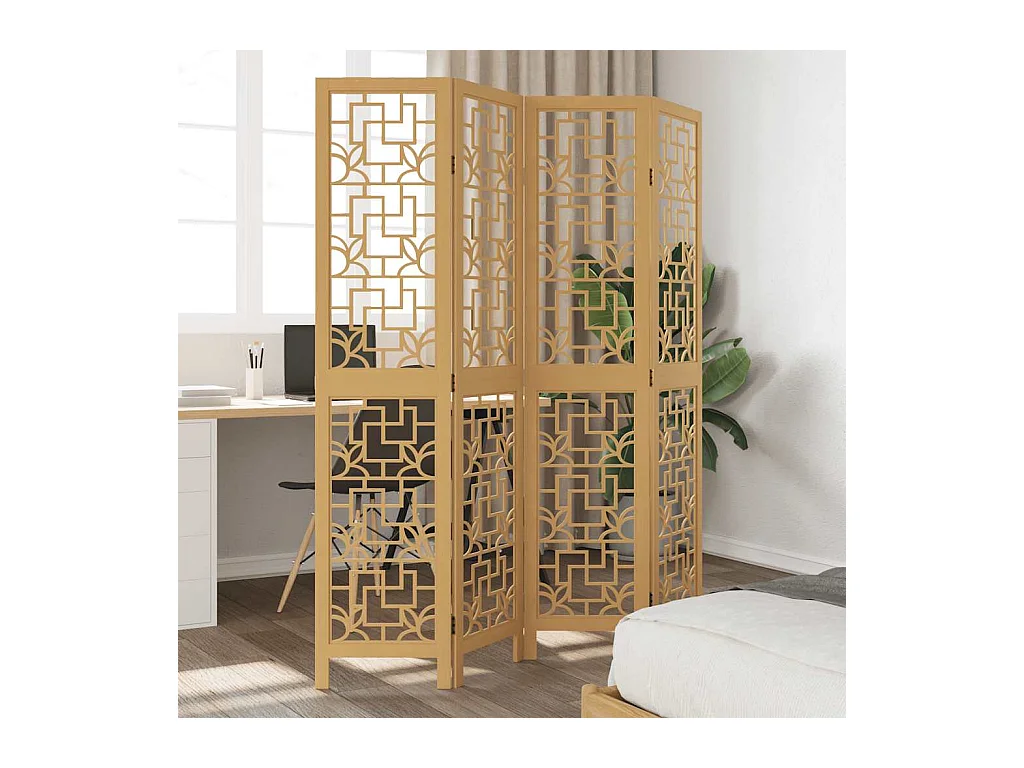 4-delige scheidingswand in bruin, massief paulowniahout