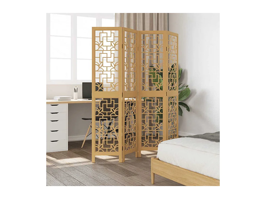 4-delige scheidingswand in bruin, massief paulowniahout