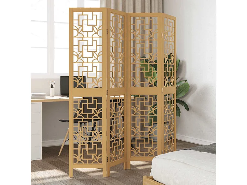 Parete divisoria a 4 pannelli in legno massello di paulonia marrone