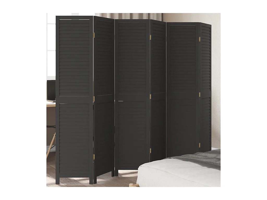 6-delige scheidingswand in zwart, massief paulowniahout
