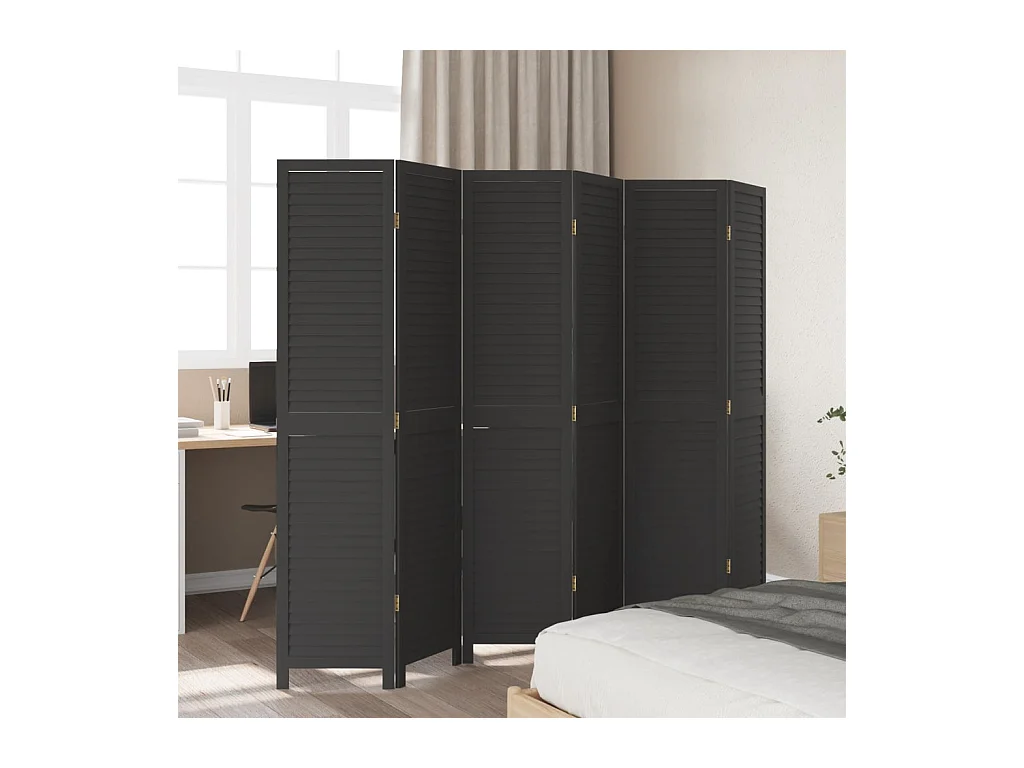 6-delige scheidingswand in zwart, massief paulowniahout