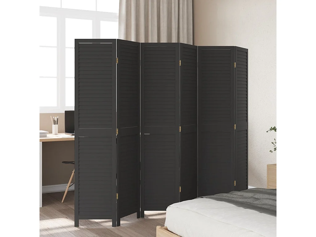 Parete divisoria a 6 pannelli in legno massello di paulonia nero