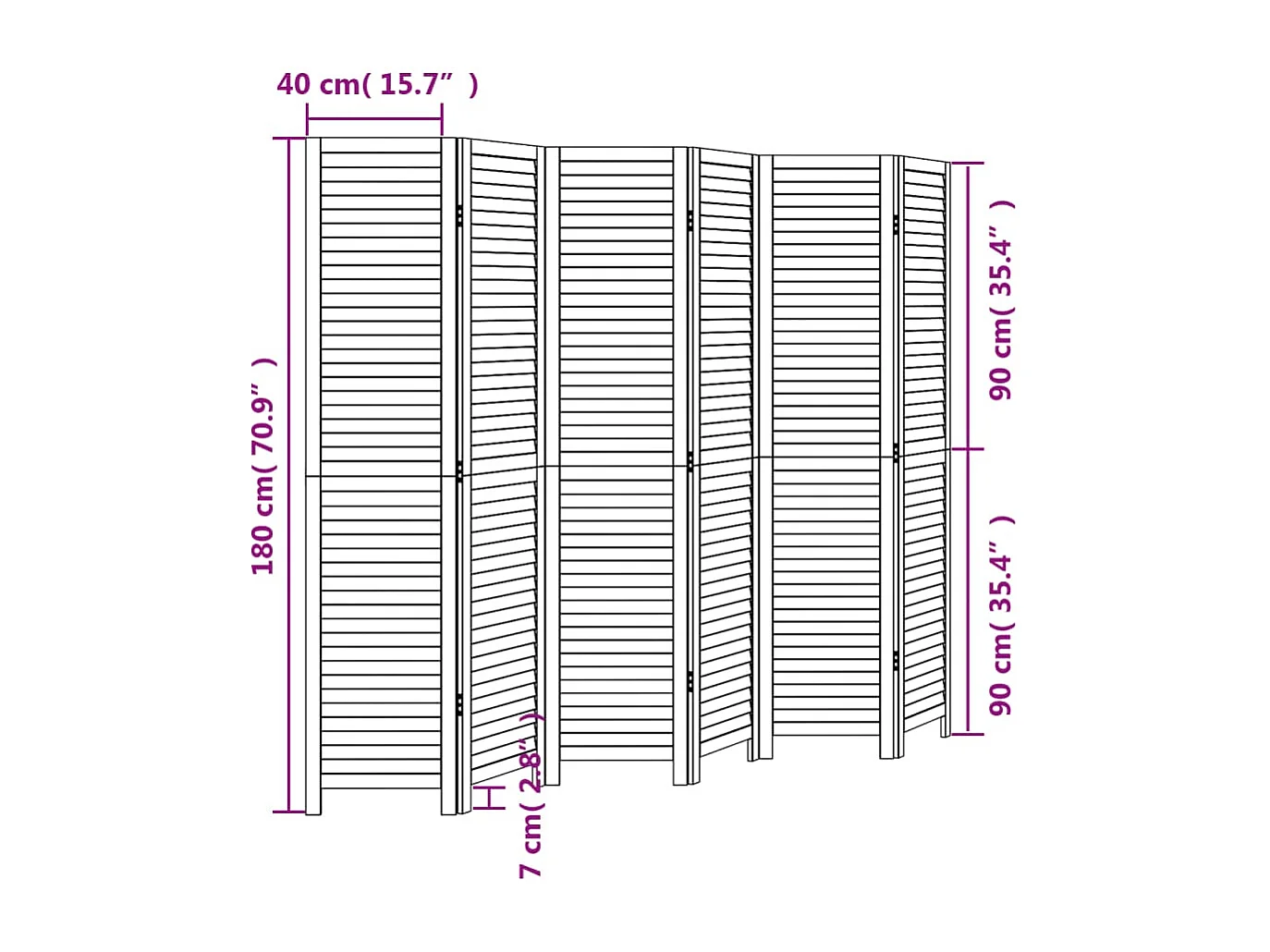 Parete divisoria a 6 pannelli in legno massello di paulonia nero