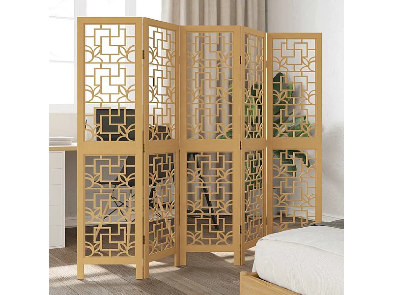 5-delige scheidingswand in bruin, massief paulowniahout