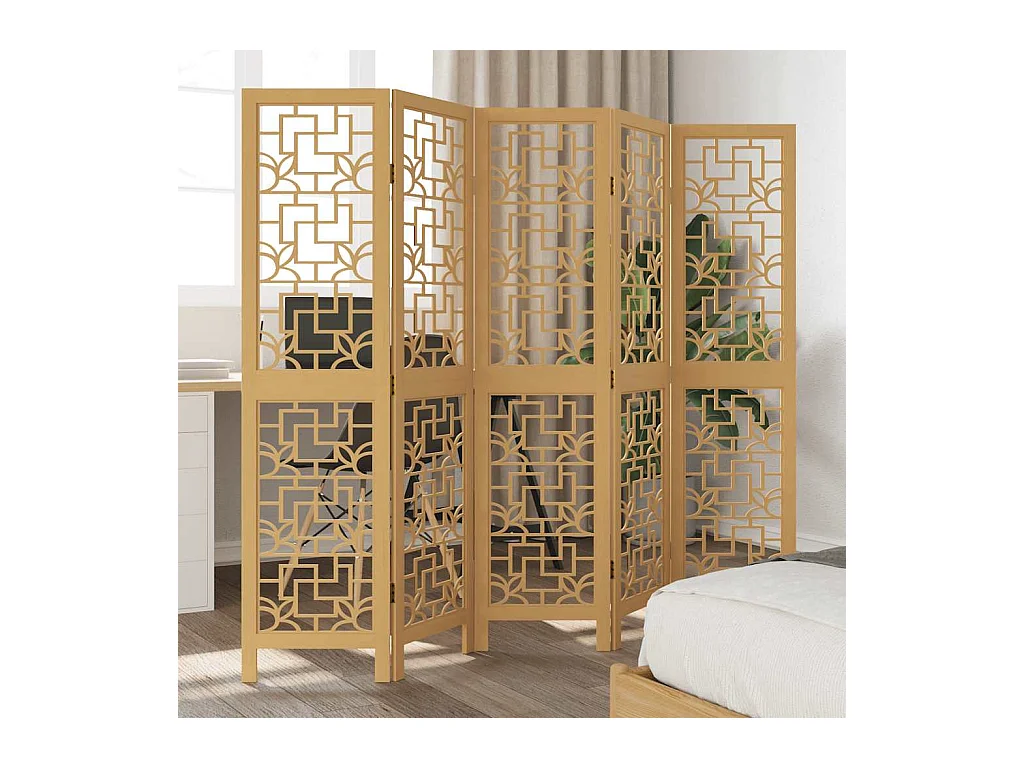 5-teilige Trennwand aus braunem, massivem Paulownia-Holz