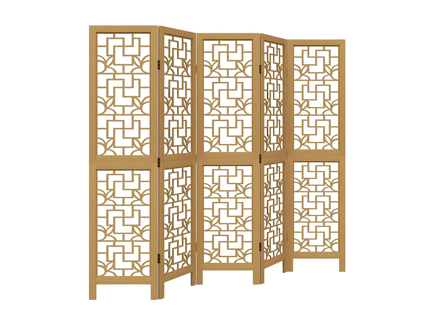 Parete divisoria a 5 pannelli in legno massello di paulonia marrone