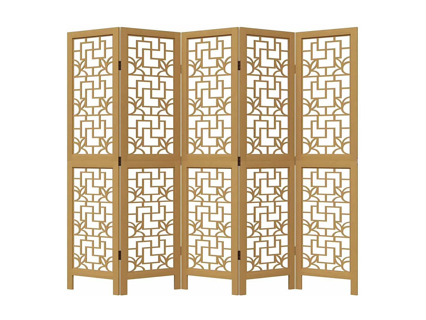 Parete divisoria a 5 pannelli in legno massello di paulonia marrone