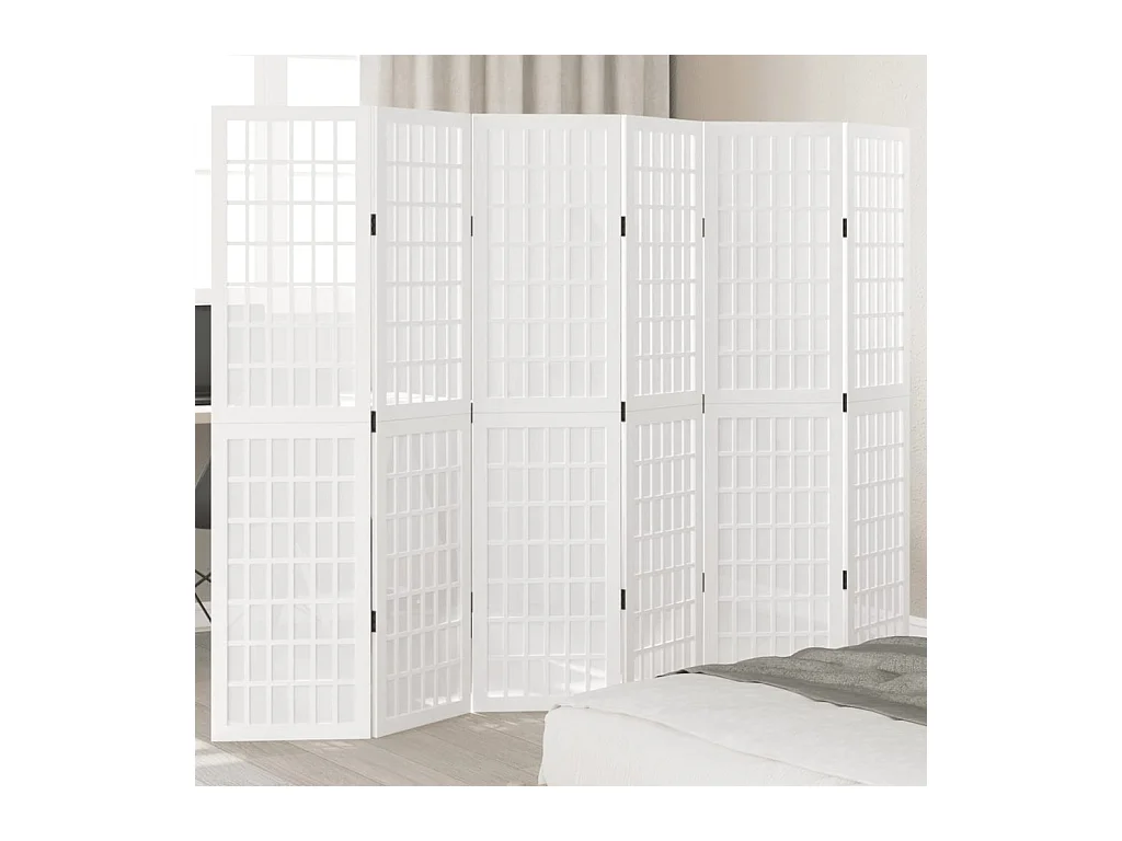 Cloison de séparation 6 panneaux blanc bois de paulownia massif