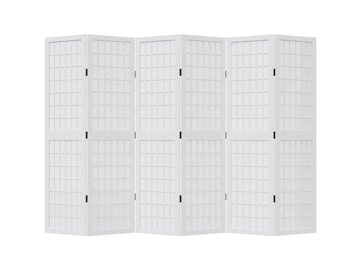 Cloison de séparation 6 panneaux blanc bois de paulownia massif