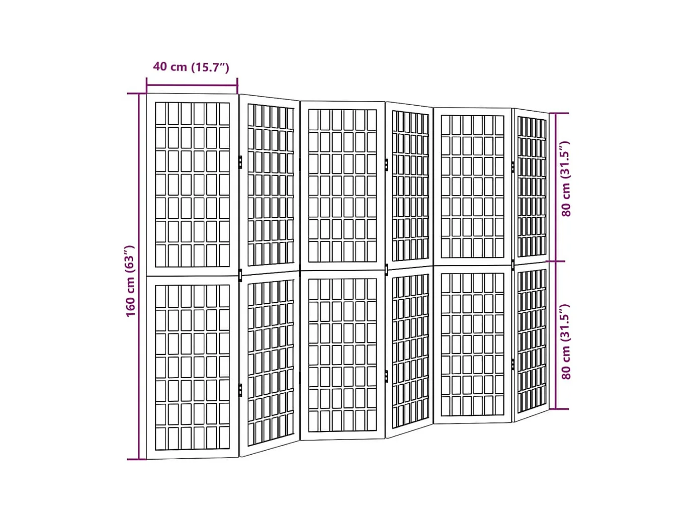 Cloison de séparation 6 panneaux blanc bois de paulownia massif