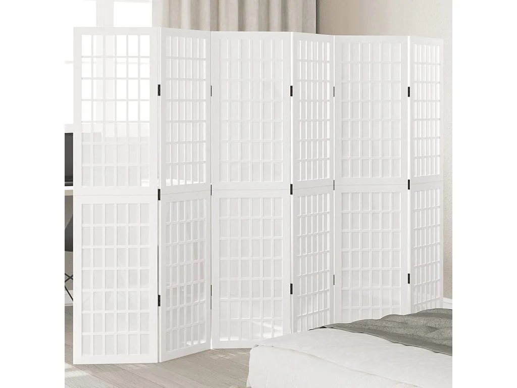 6-delige scheidingswand in wit, massief paulowniahout