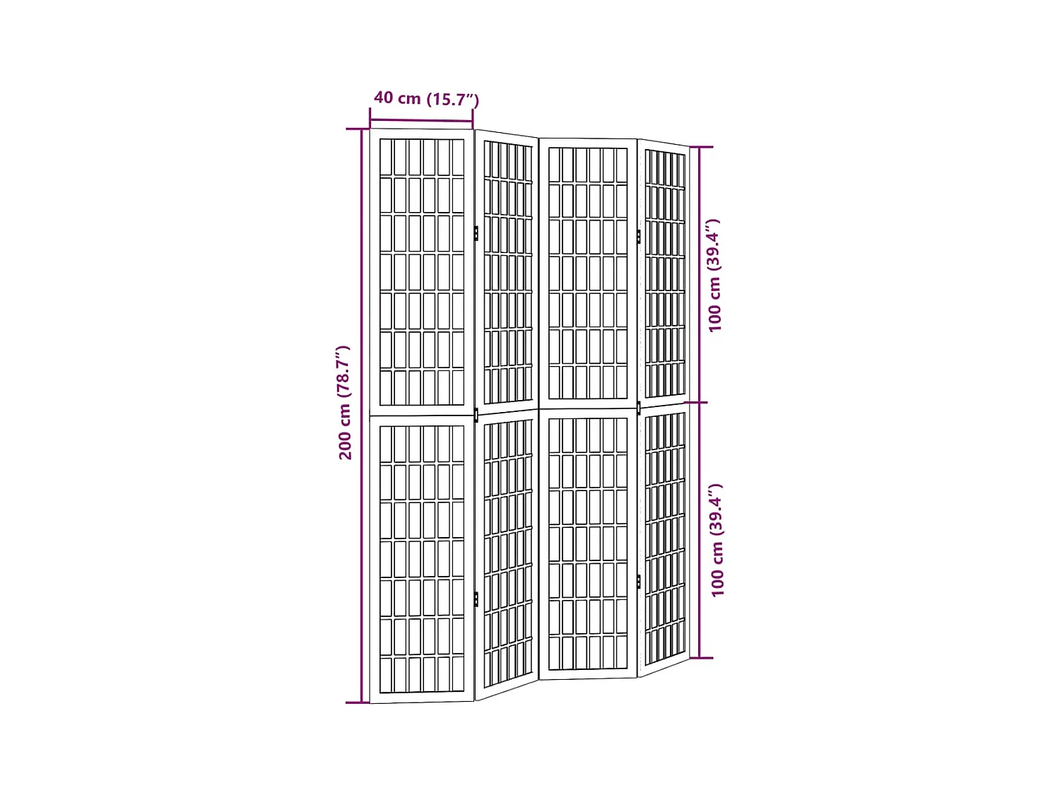 Cloison de séparation 4 panneaux noir bois de paulownia massif