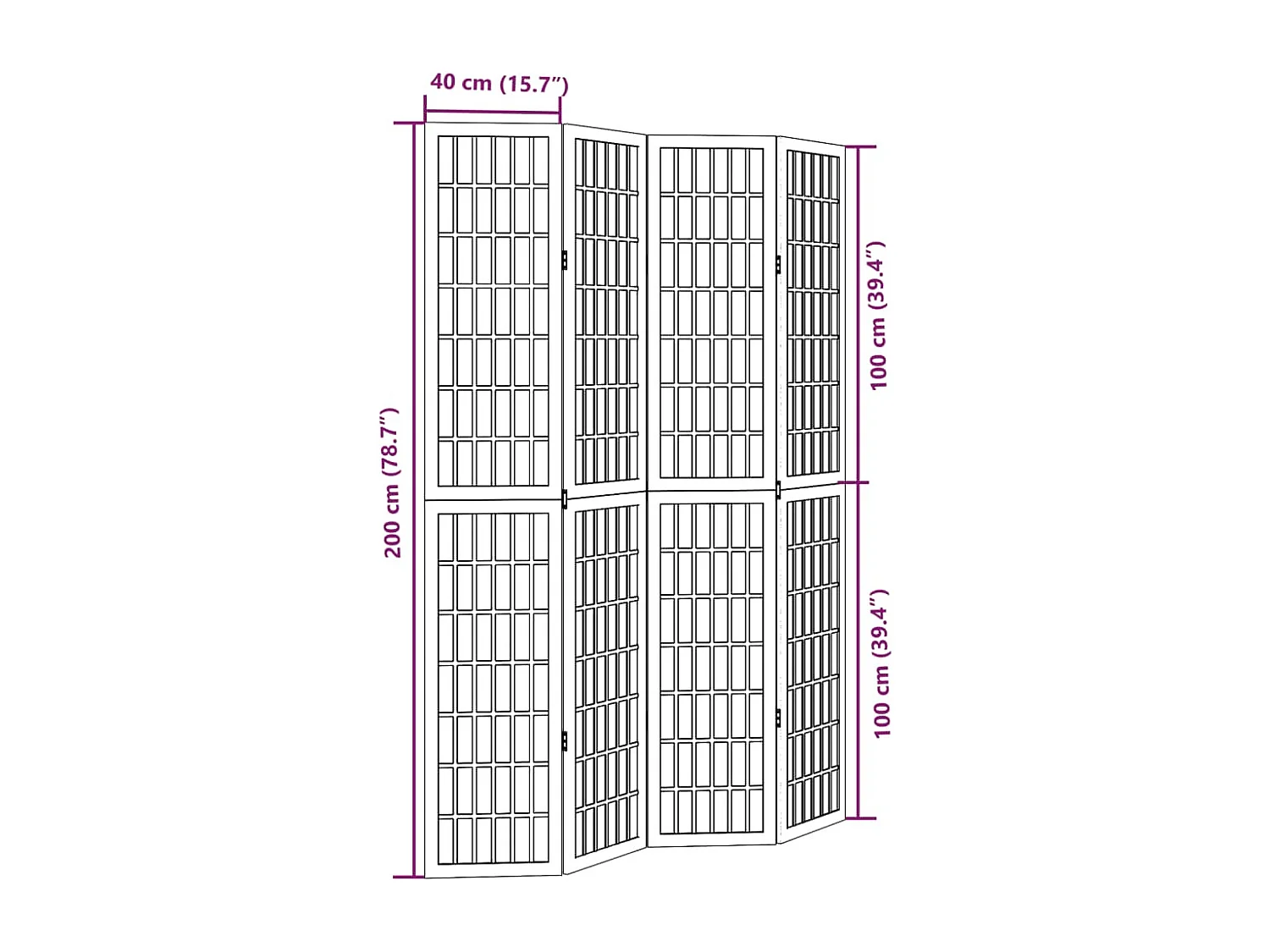 Tabique divisorio de 4 paneles en madera maciza de paulownia negra