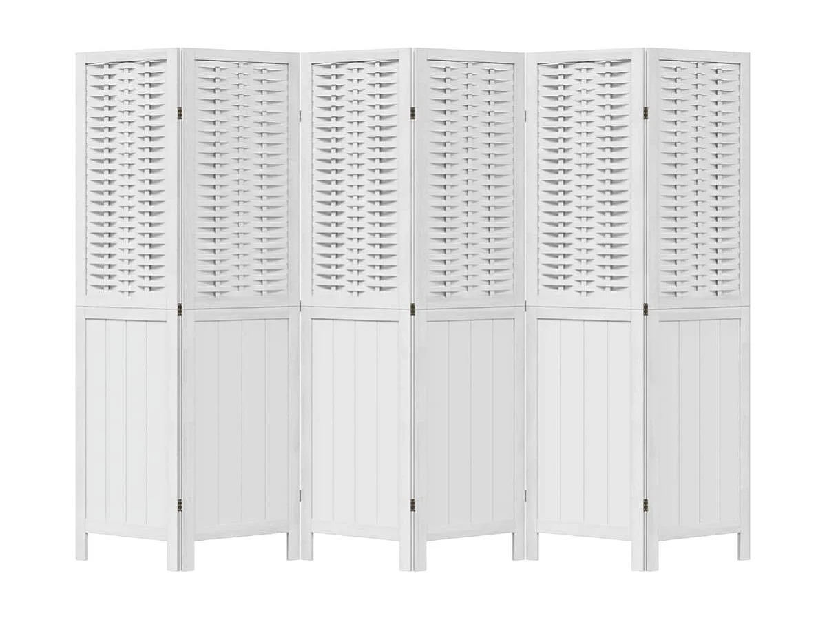 Parete divisoria a 6 pannelli in legno massello di paulonia bianco