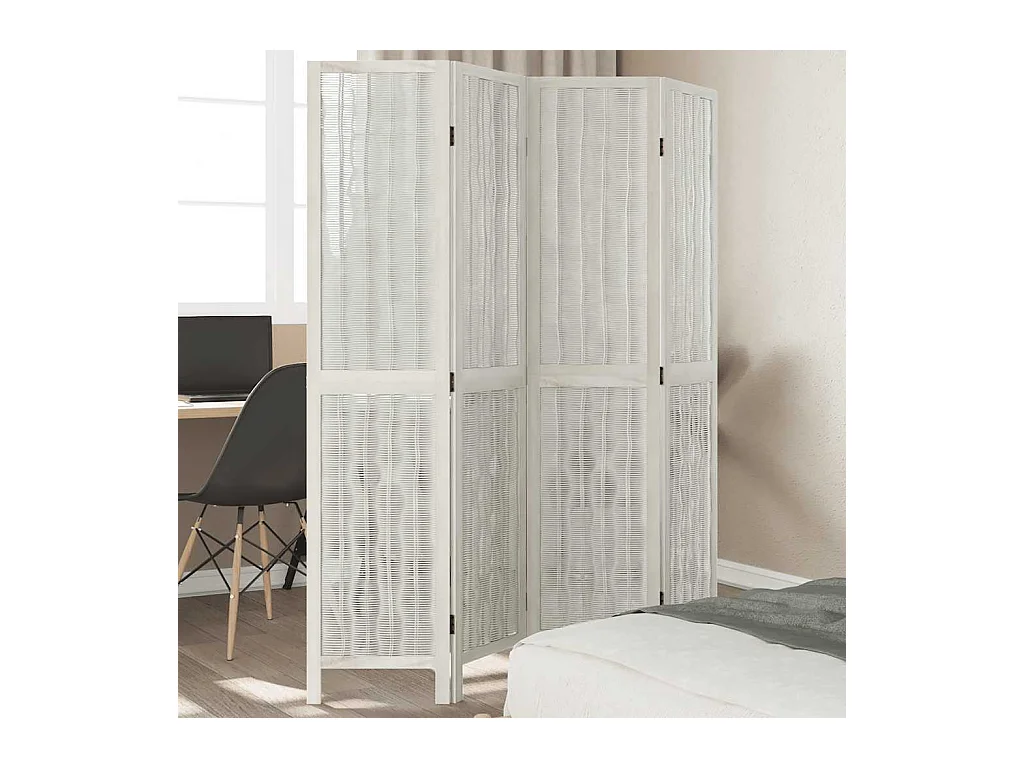 4-delige scheidingswand in wit, massief paulowniahout