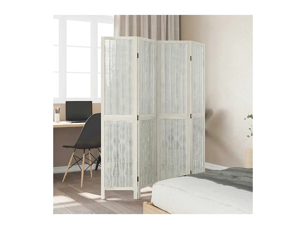 4-delige scheidingswand in wit, massief paulowniahout