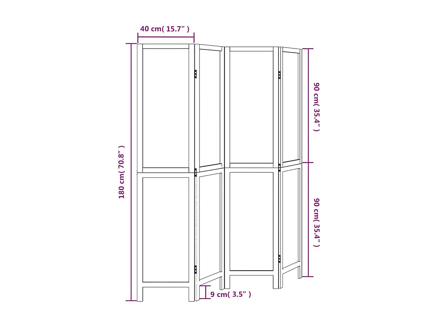 Parete divisoria a 4 pannelli in legno massello di paulonia bianco