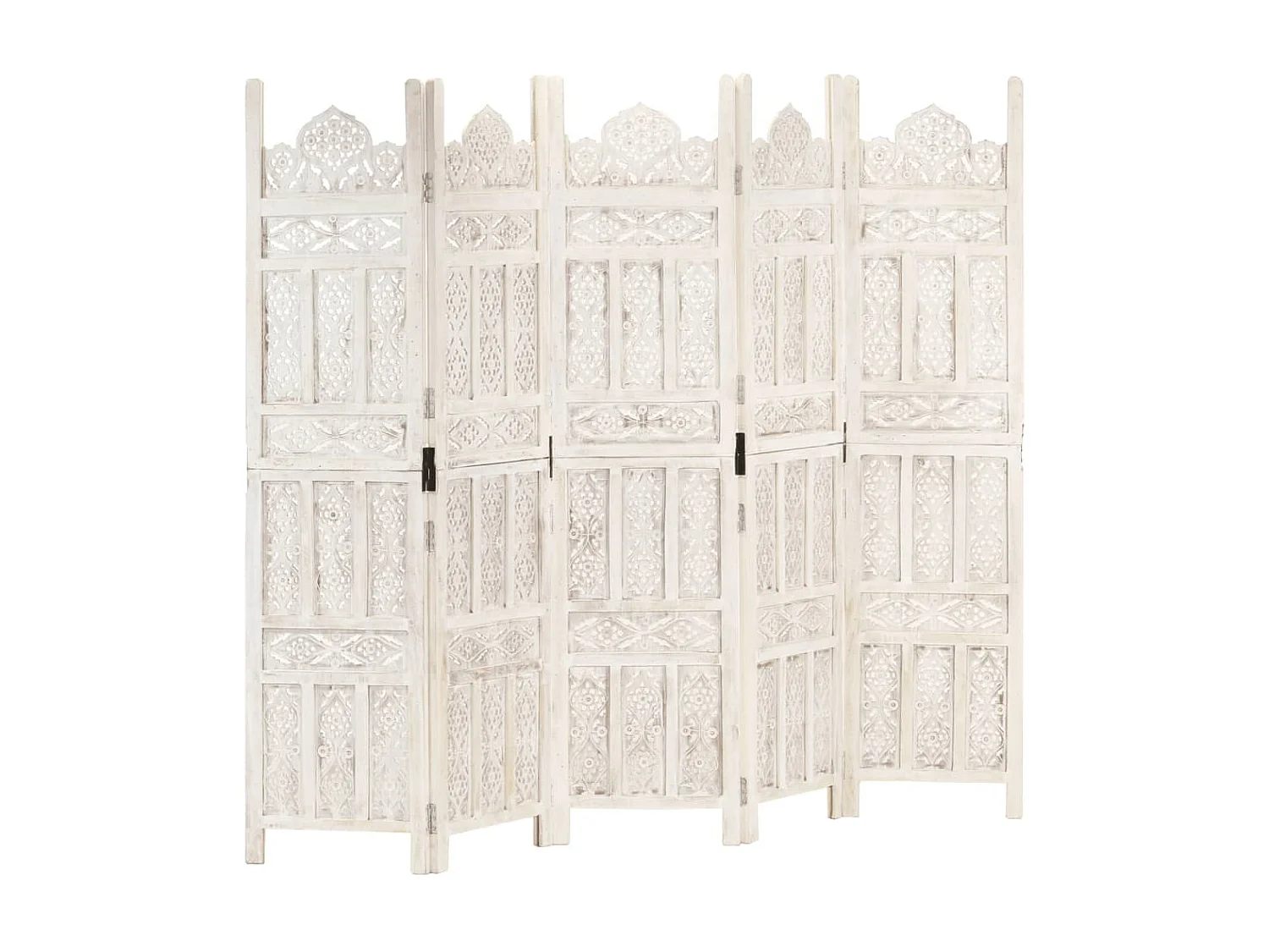 Parete divisoria a 5 pannelli Bianco 200x165 cm Legno di mango