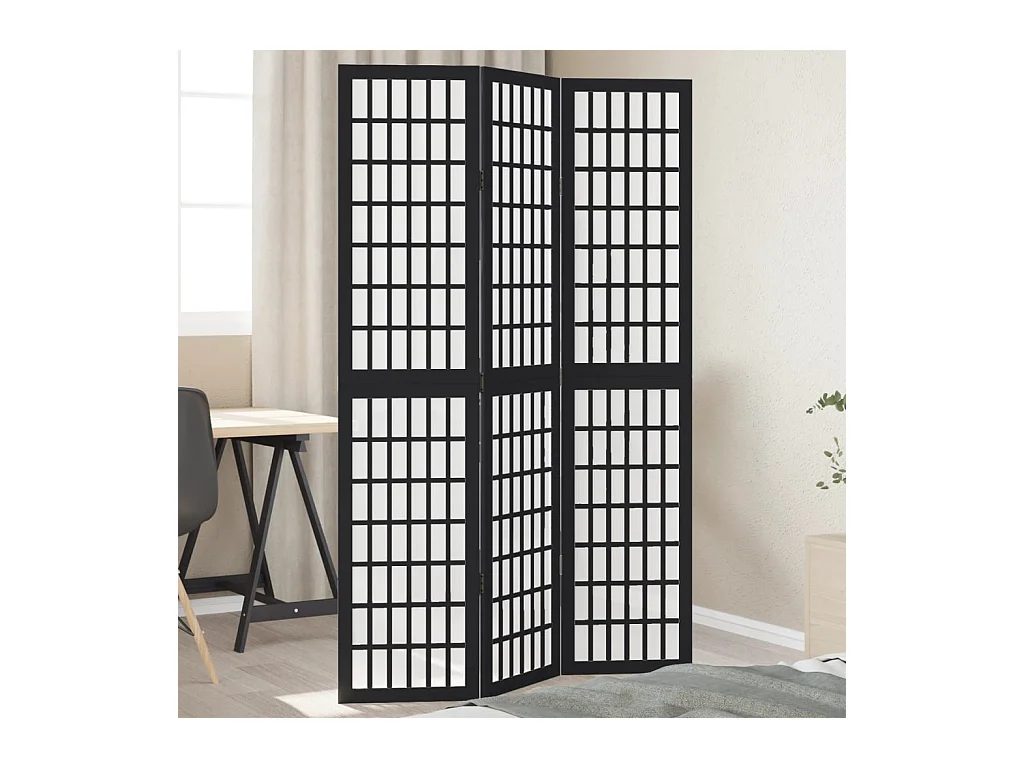 3-delige scheidingswand in zwart, massief paulowniahout