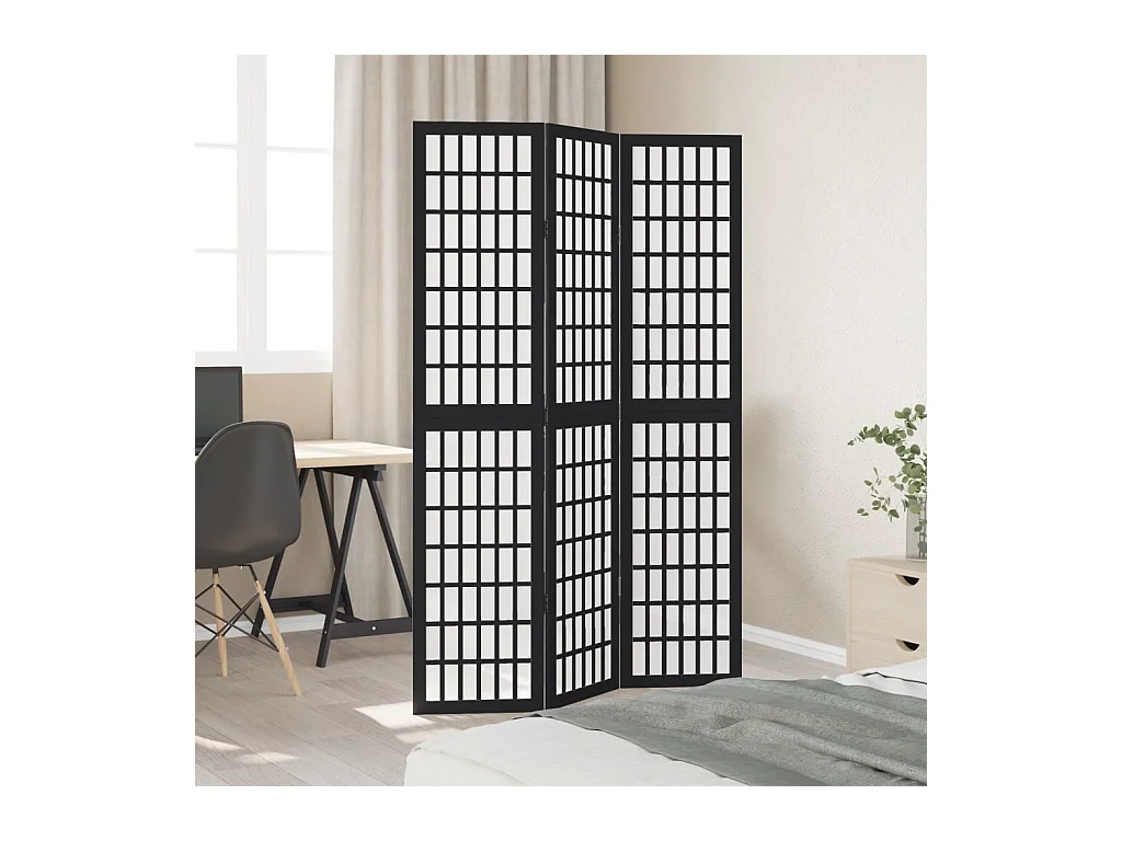 3-delige scheidingswand in zwart, massief paulowniahout