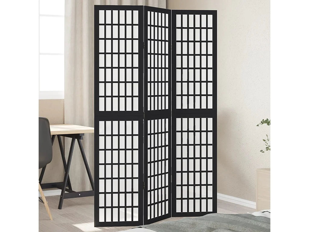 Parete divisoria a 3 pannelli in legno massello di paulonia nero