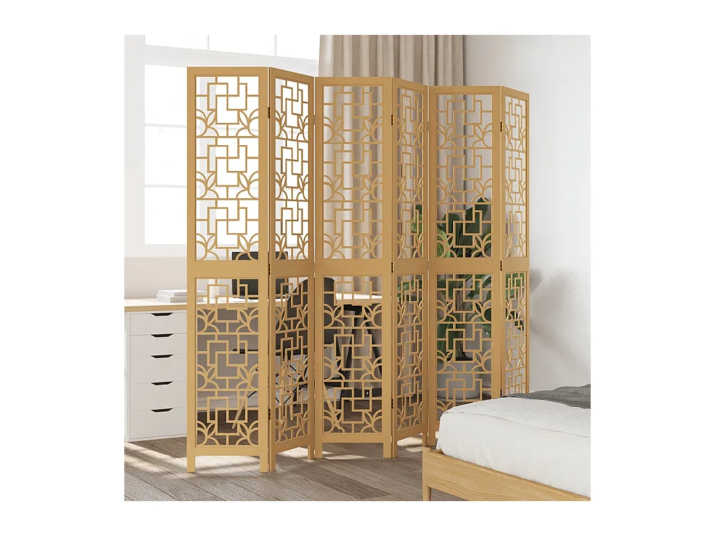 Tabique divisorio de 6 paneles en madera maciza de paulownia marrón