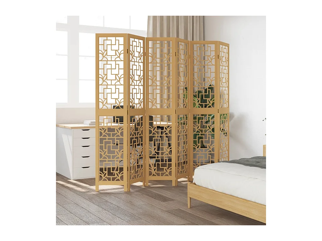 Tabique divisorio de 6 paneles en madera maciza de paulownia marrón