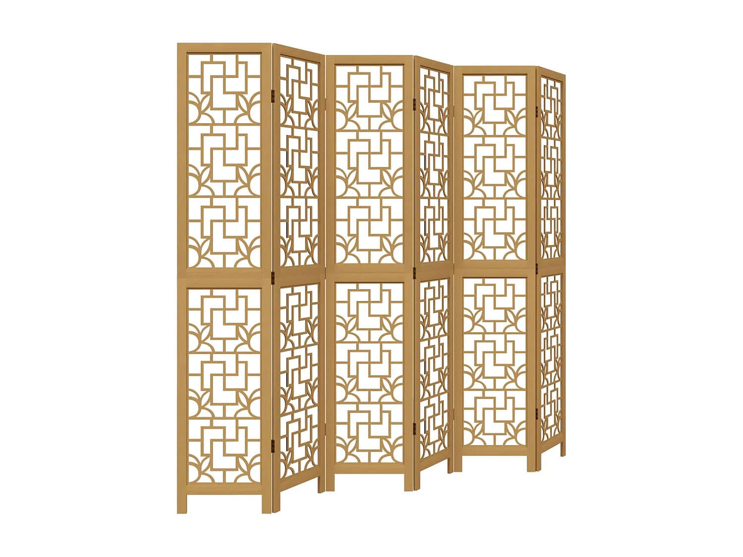 Parete divisoria a 6 pannelli in legno massello di paulonia marrone