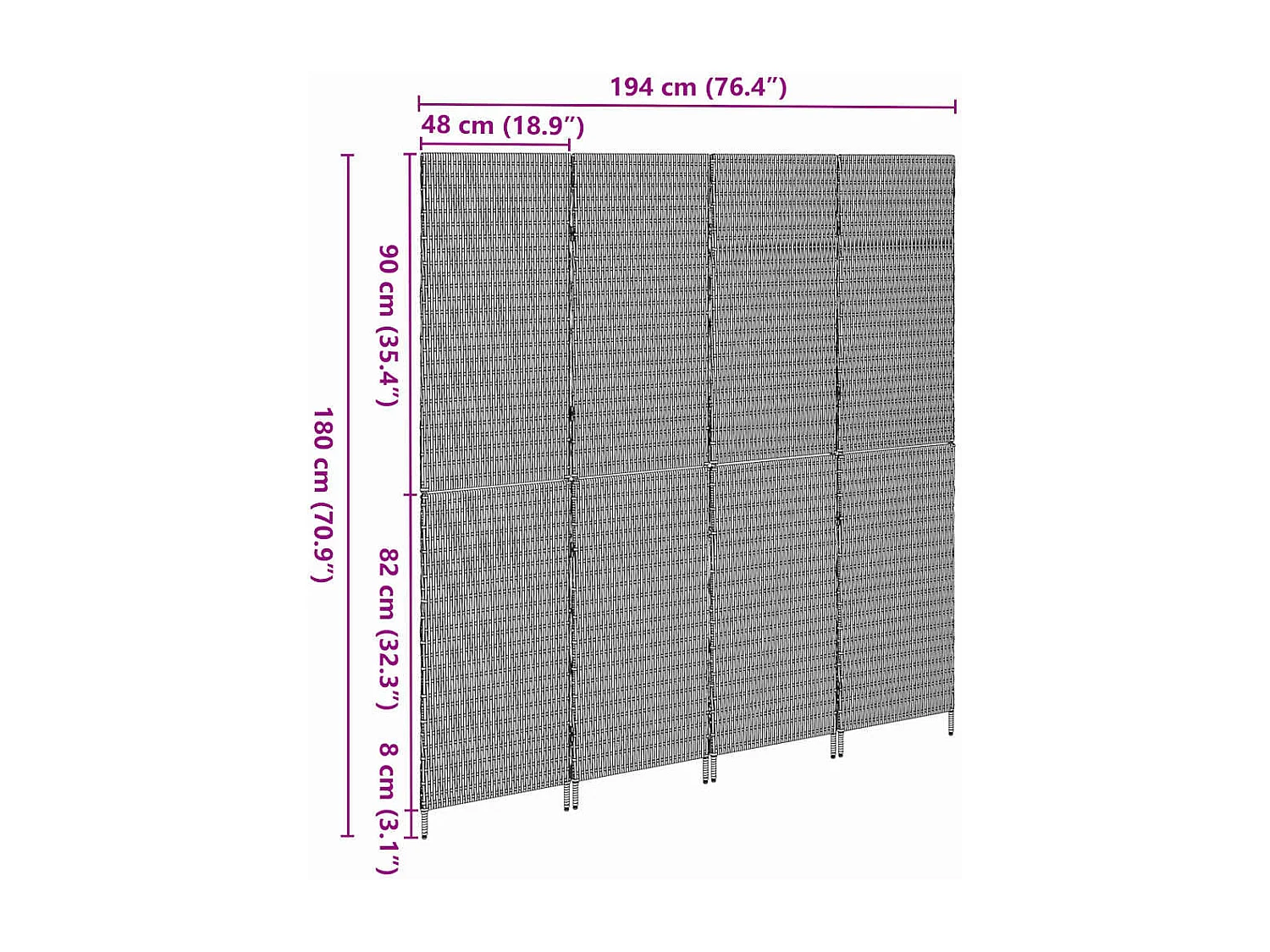 Paravent Noir 195 x 180 cm polyrotin