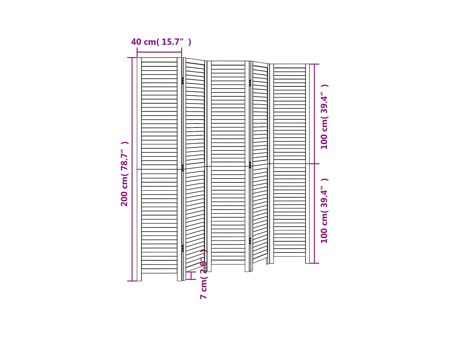 Cloison de séparation 5 panneaux noir bois de paulownia massif