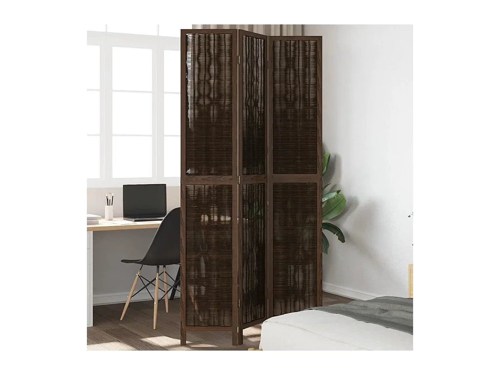 Tabique divisorio de 3 paneles en marrón oscuro fabricado en paulownia maciza